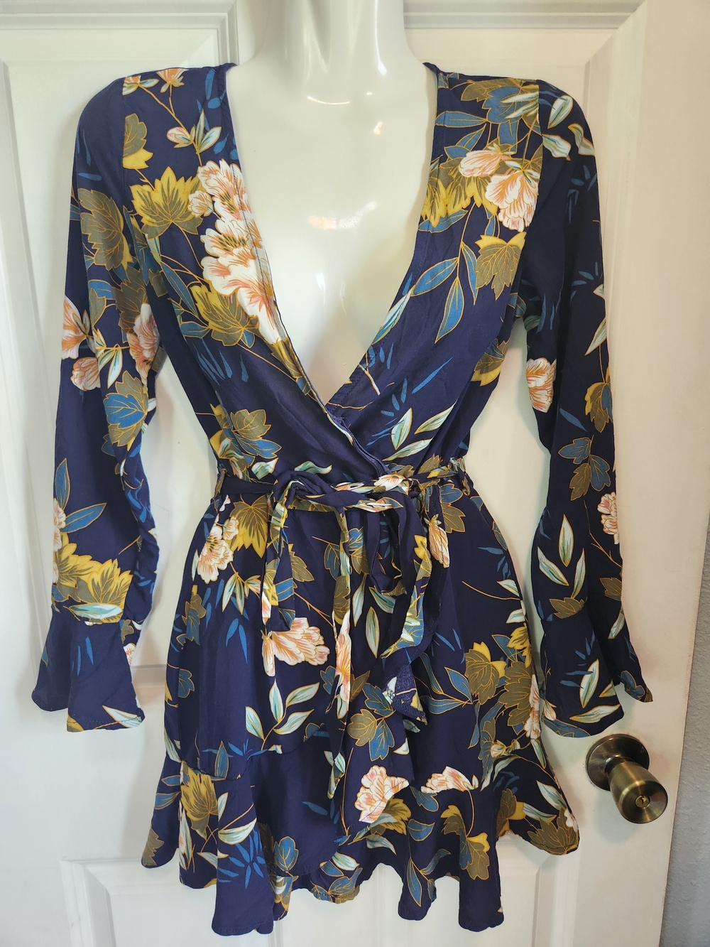 Parisian Works Navy Floral Wrap Mini Dress